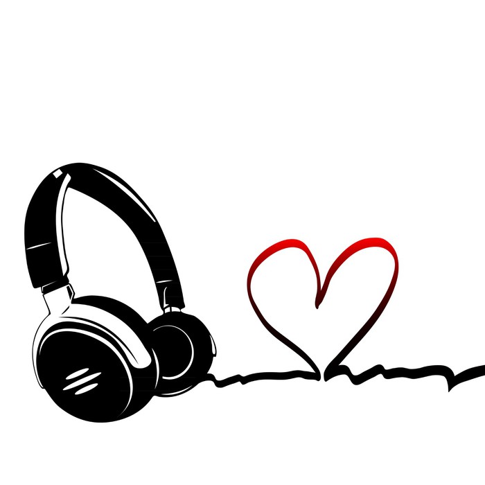 Heart with headphones - love of music